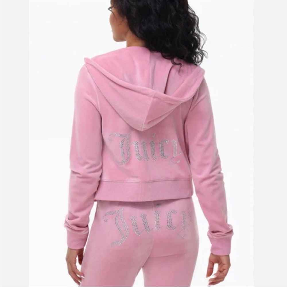 NEW! JUICY COUTURE Velour OG Bling Tracksuit Hoodie & Pant Set Rose pink - Picture 4 of 16